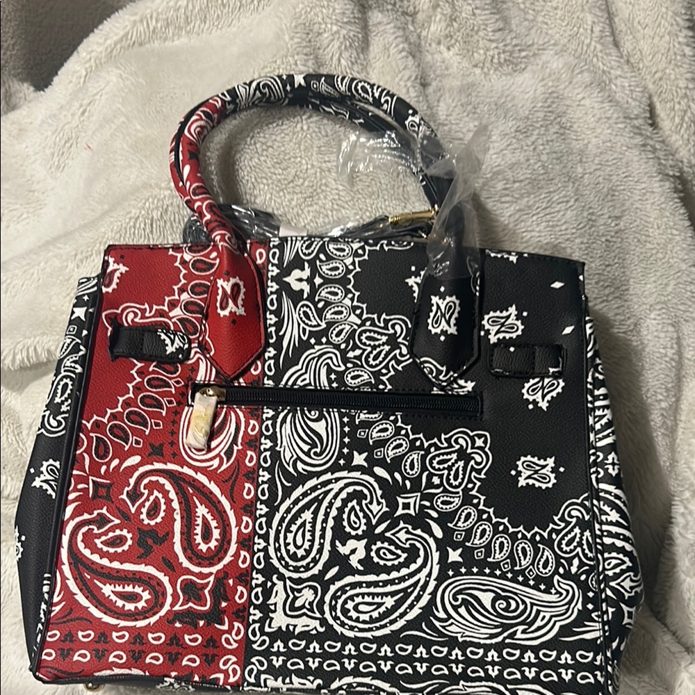 Elegant Paisley Satchel in Red and Black